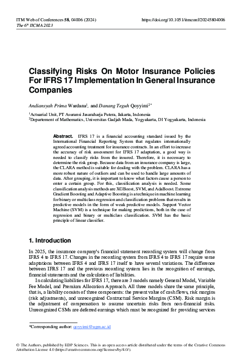 (PDF) Classifying Risks On Motor Insurance Policies For IFRS 17 ...