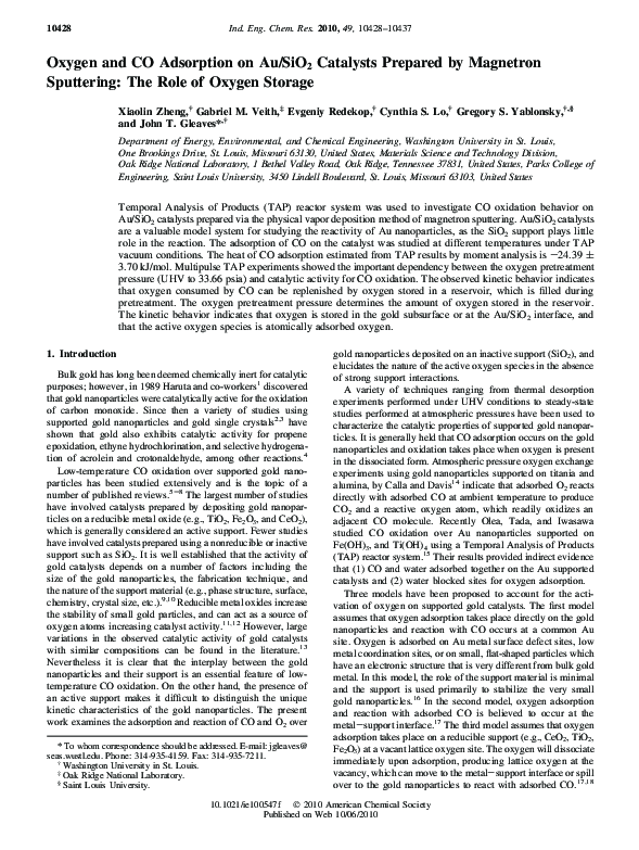 (PDF) Oxygen and CO Adsorption on Au/SiO 2 Catalysts Prepared by ...