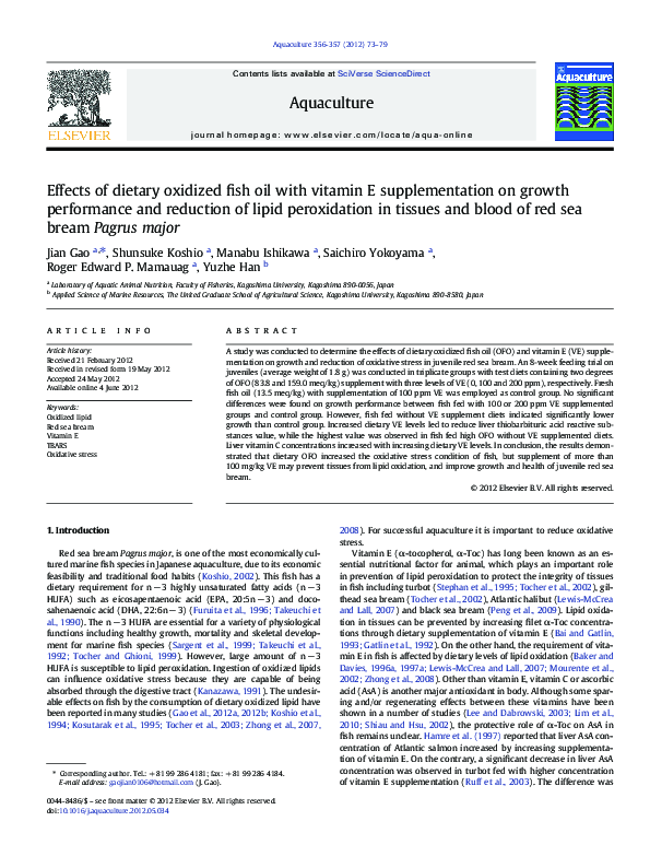 (PDF) Effects of dietary oxidized fish oil with vitamin E ...
