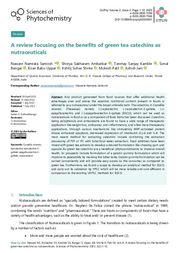 (PDF) A review focusing on the benefits of green tea catechins as ...