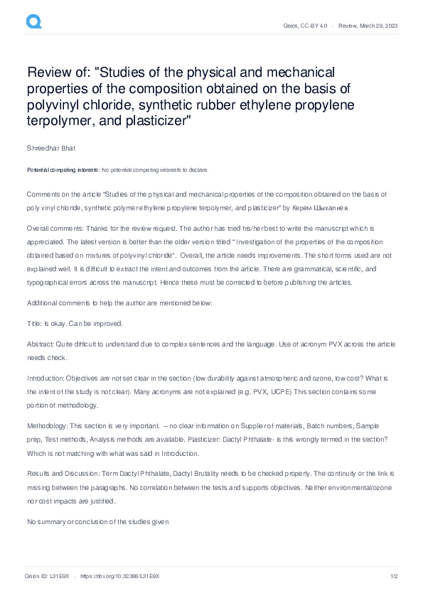 (PDF) Review of: "Studies of the physical and mechanical properties of ...