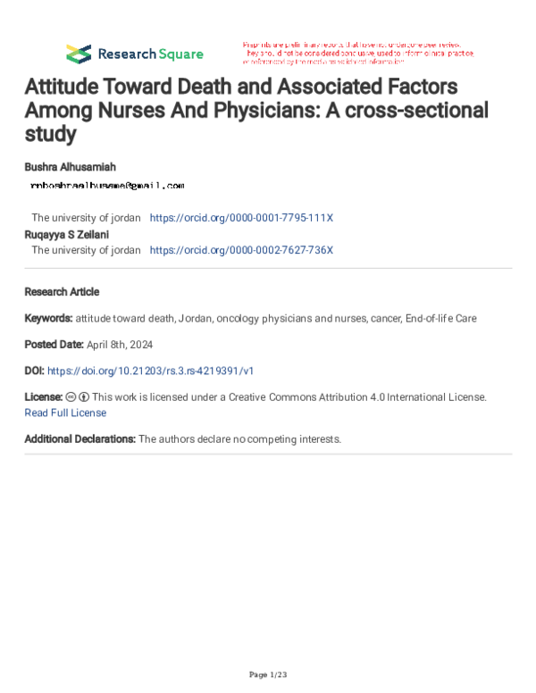 (PDF) Attitude Toward Death and Associated Factors Among Nurses And ...