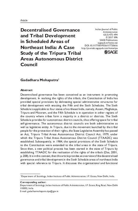 (PDF) Decentralised Governance and Tribal Development in Scheduled ...