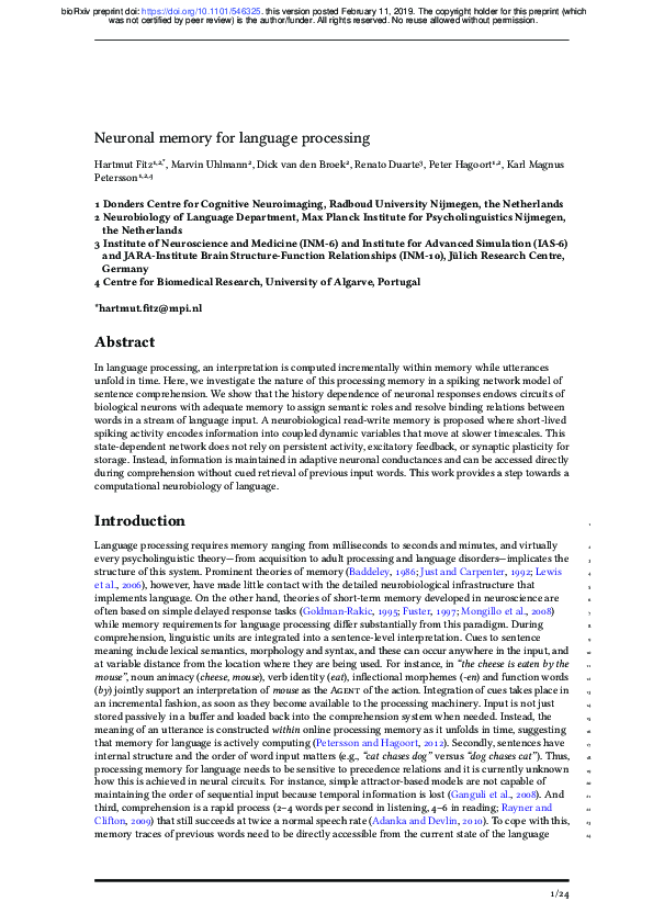 (PDF) Neuronal memory for language processing