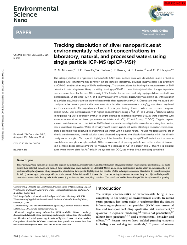 (PDF) Tracking dissolution of silver nanoparticles at environmentally ...