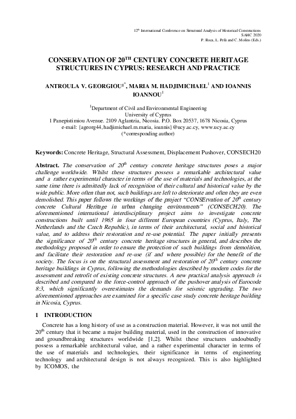 (PDF) Conservation of 20th Century Concrete Heritage Structures in ...