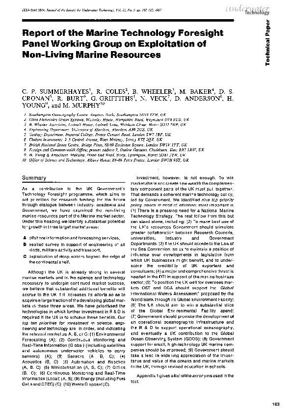 (PDF) Report of the Marine Technology Foresight Panel Working Group on ...