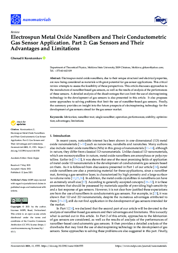(PDF) Electrospun Metal Oxide Nanofibers and Their Conductometric Gas ...