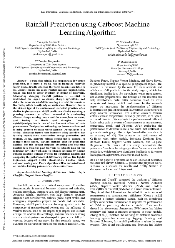 (PDF) Rainfall Prediction using Catboost Machine Learning Algorithm
