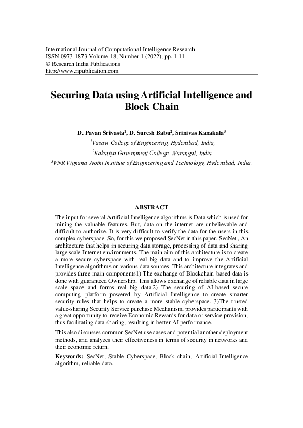 (PDF) Securing Data using Artificial Intelligence and Block Chain