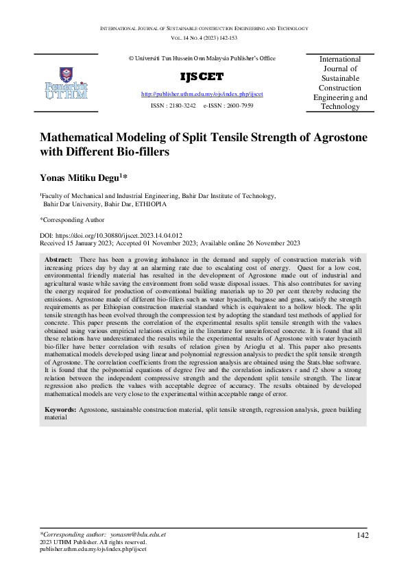(PDF) Mathematical Modeling of Split Tensile Strength of Agrostone with ...