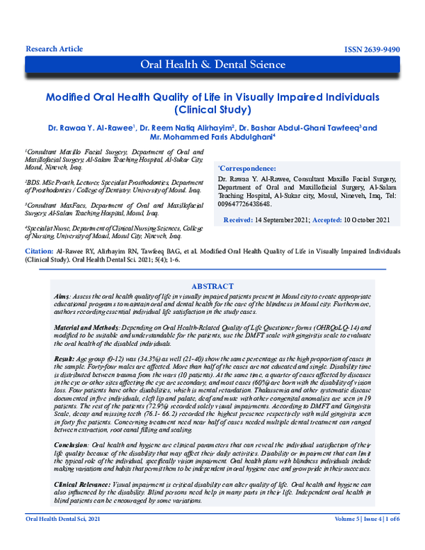 (PDF) Modified Oral Health Quality of Life in Visually Impaired ...