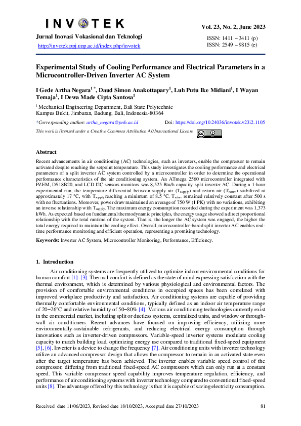 (PDF) Experimental Study of Cooling Performance and Electrical ...