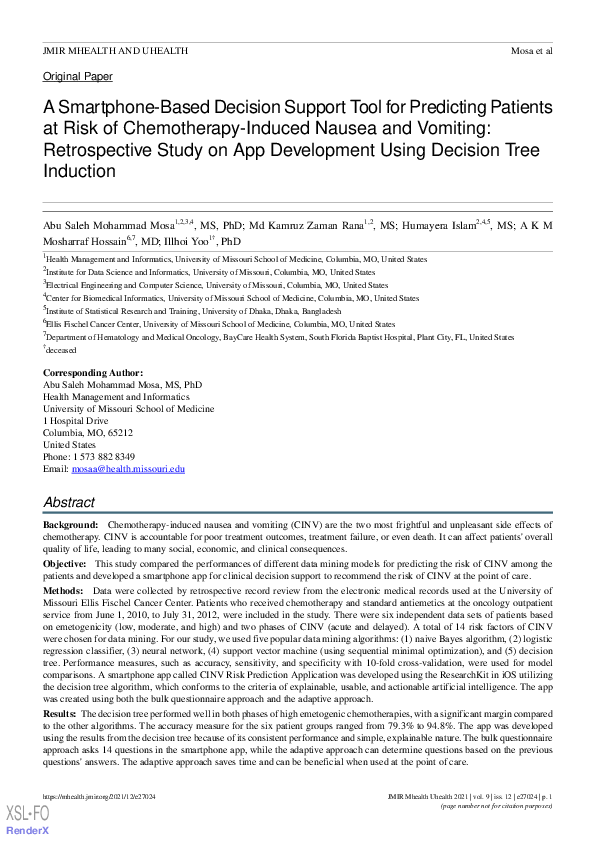 (PDF) A Smartphone-Based Decision Support Tool for Predicting Patients ...