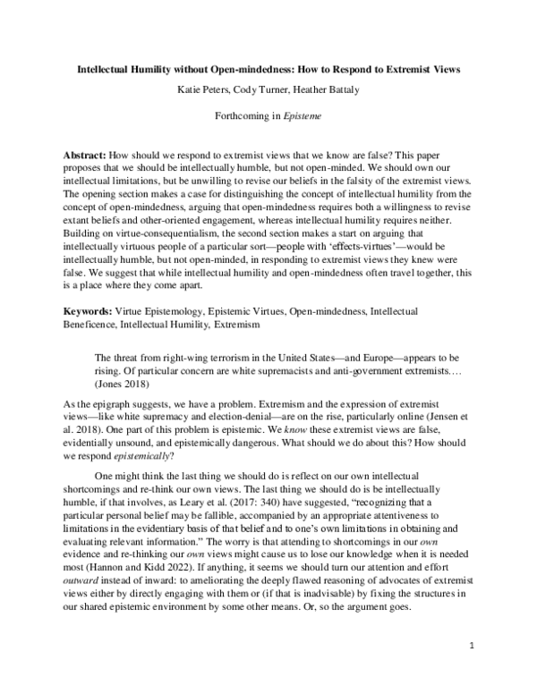 (PDF) Intellectual Humility without Open-mindedness: How to Respond to ...