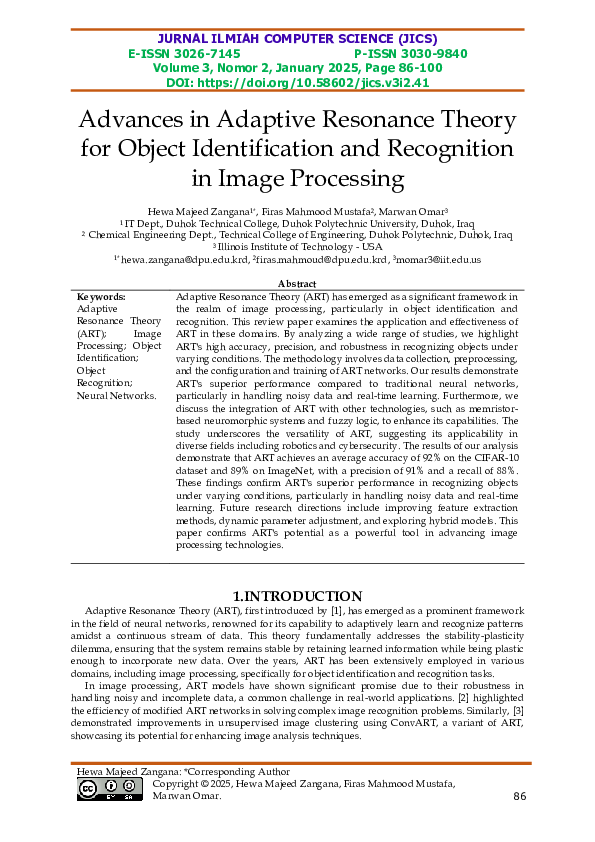 (PDF) Advances in Adaptive Resonance Theory for Object Identification ...