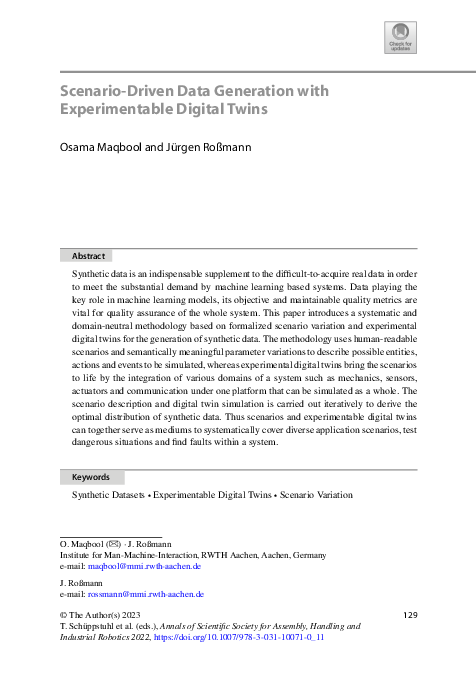 (PDF) Scenario-Driven Data Generation with Experimentable Digital Twins