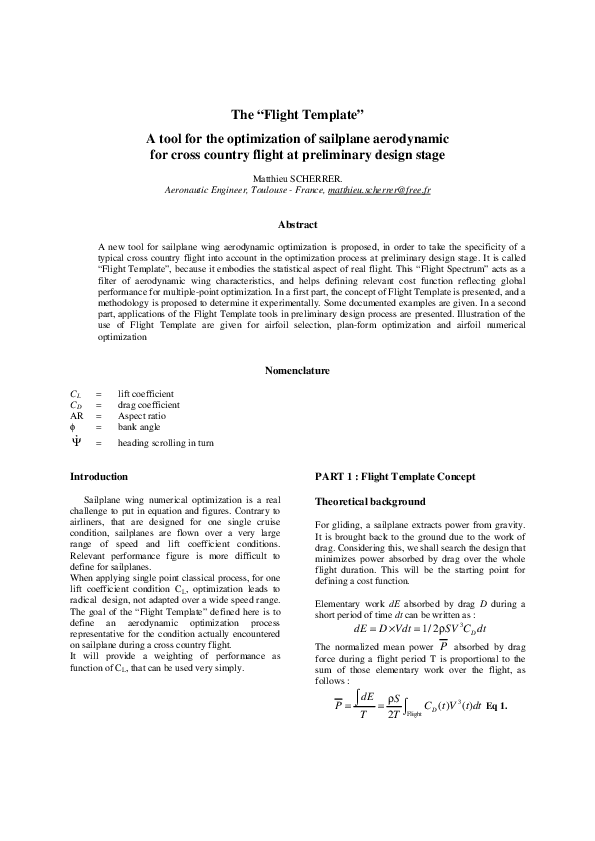 (PDF) The “ Flight Template ” A tool for the optimization of sailplane ...