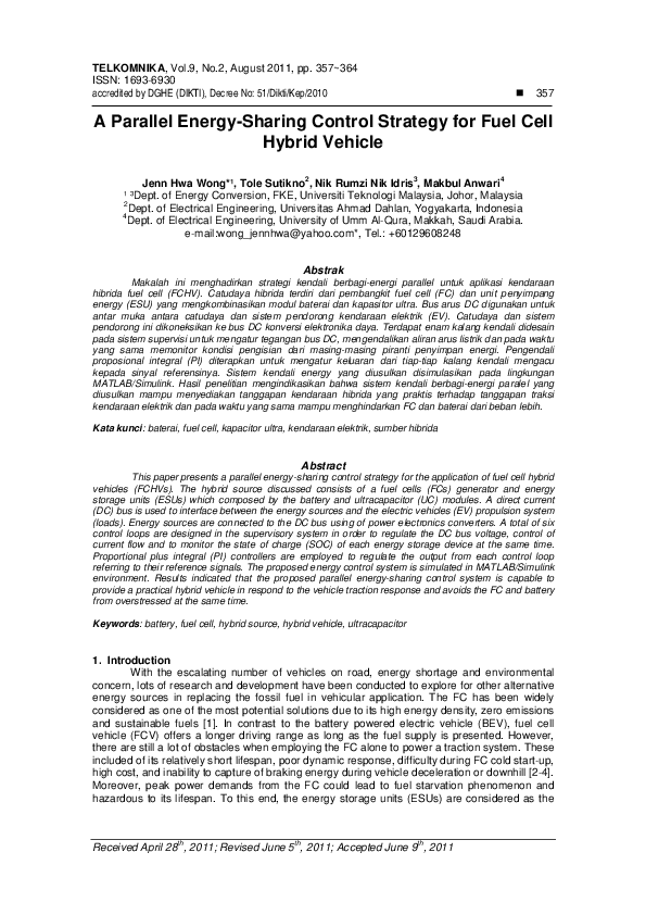(PDF) A Parallel Energy-Sharing Control Strategy for Fuel Cell Hybrid ...