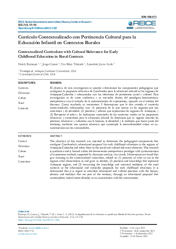 (PDF) Currículo Contextualizado con Pertinencia Cultural para la ...