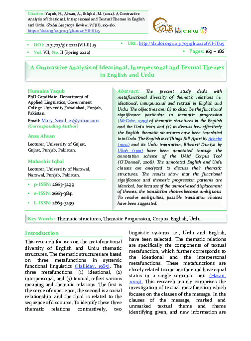 (PDF) A Contrastive Analysis of Ideational, Interpersonal and Textual ...