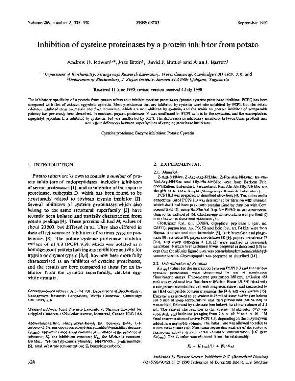 (PDF) Inhibition of cysteine proteinases by a protein inhibitor from potato