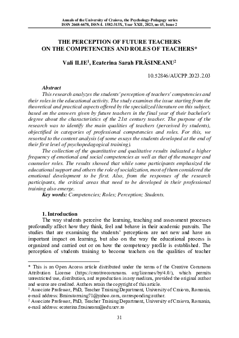 (PDF) The perception of future teachers on the competencies and roles ...