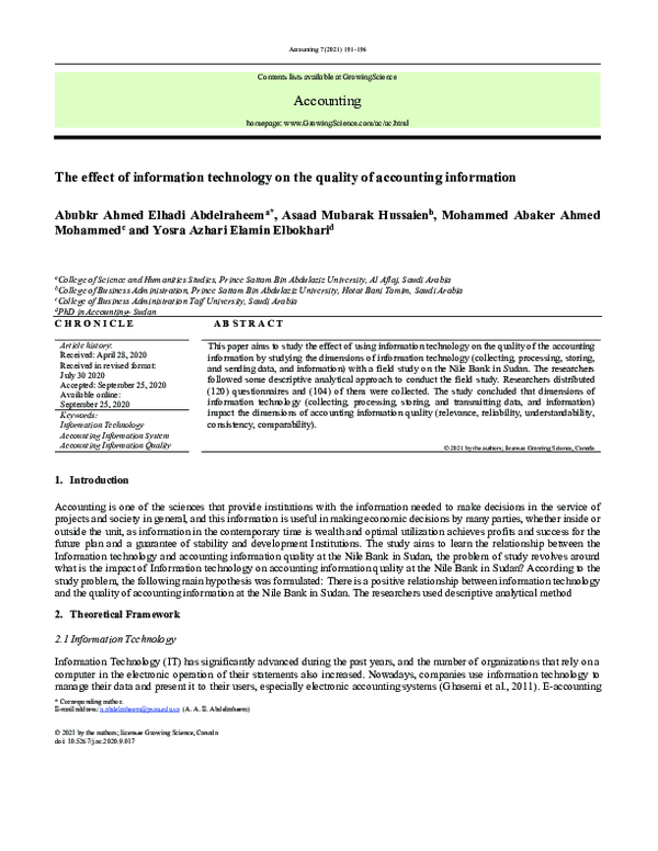 (PDF) The effect of information technology on the quality of accounting ...