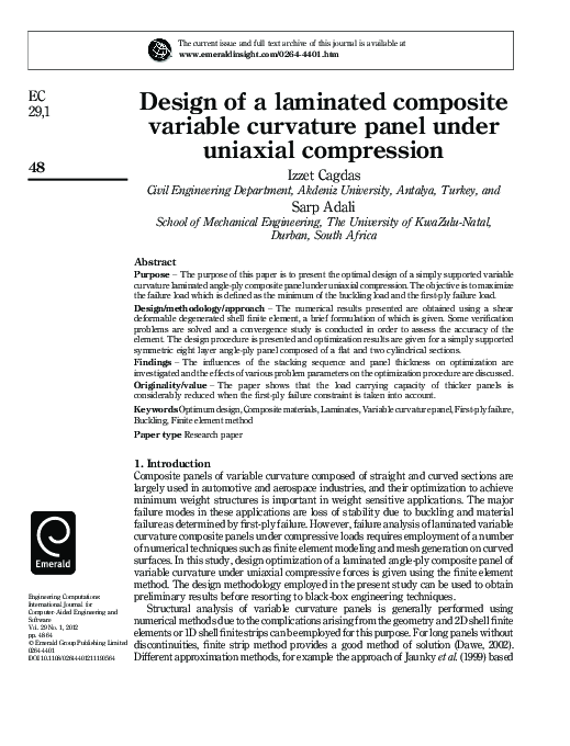 (PDF) Design of a laminated composite variable curvature panel under ...