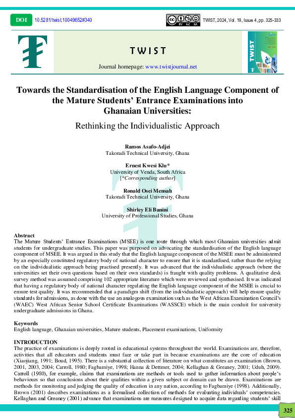 (PDF) Towards the Standardisation of the English Language Component of ...