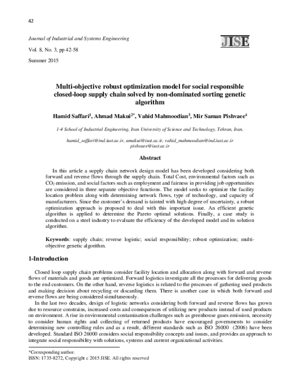 (PDF) Multi-objective robust optimization model for social responsible ...