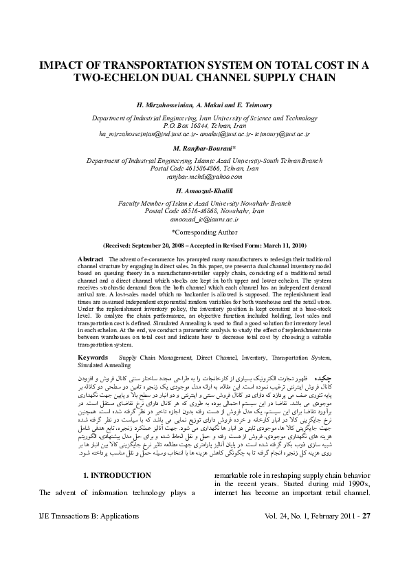 (PDF) Impact of Transportation System on Total Cost in a Two-Echelon ...