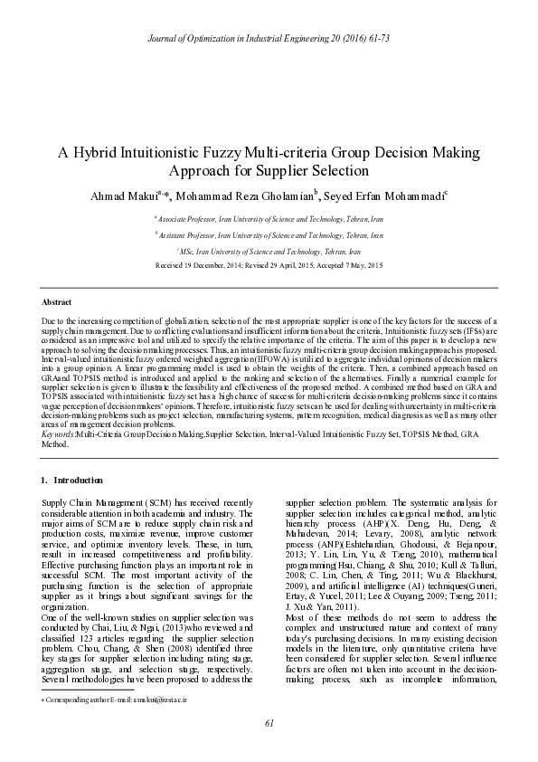 (PDF) A hybrid intuitionistic fuzzy multi-criteria group decision ...