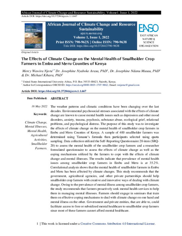 (PDF) The Effects of Climate Change on the Mental Health of Smallholder ...