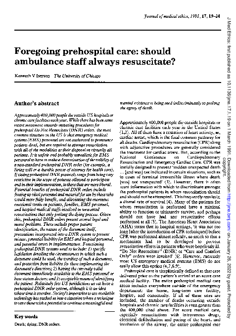 (PDF) Foregoing prehospital care: should ambulance staff always ...