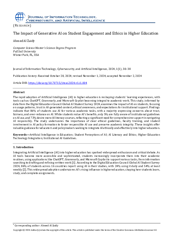 (PDF) The Impact of Generative AI on Student Engagement and Ethics in ...