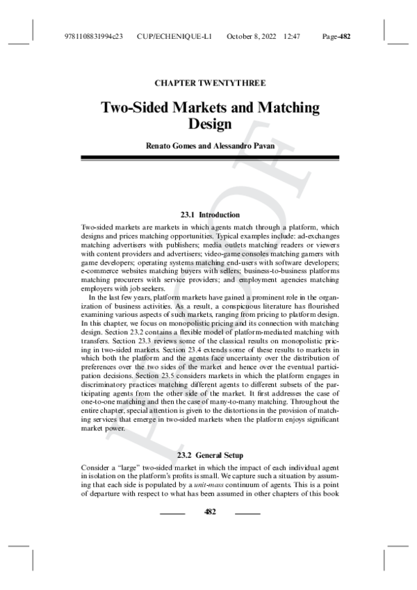 (PDF) Two-Sided Markets and Matching Design
