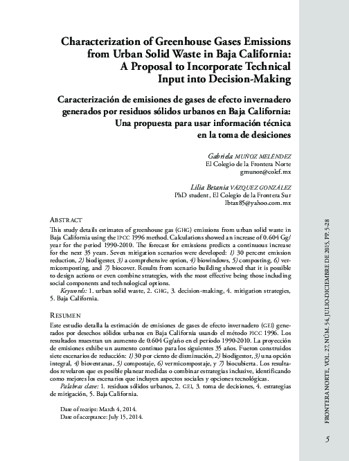 (PDF) Characterization of Greenhouse Gases Emissions from Urban Solid ...