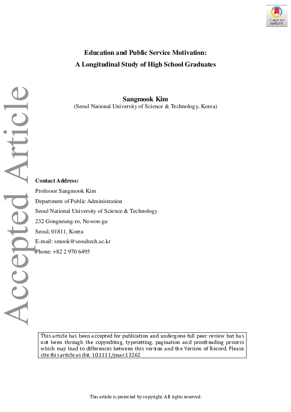 (PDF) Education and Public Service Motivation: A Longitudinal Study of ...