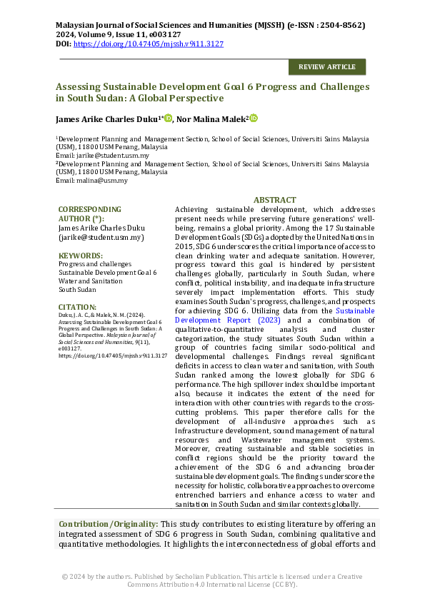 (PDF) Assessing Sustainable Development Goal 6 Progress and Challenges ...
