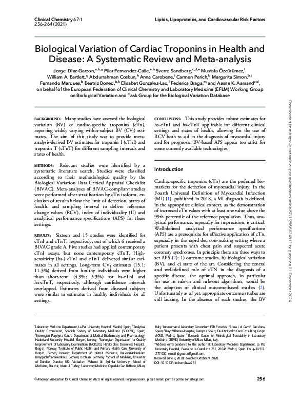 (PDF) Biological Variation of Cardiac Troponins in Health and Disease ...
