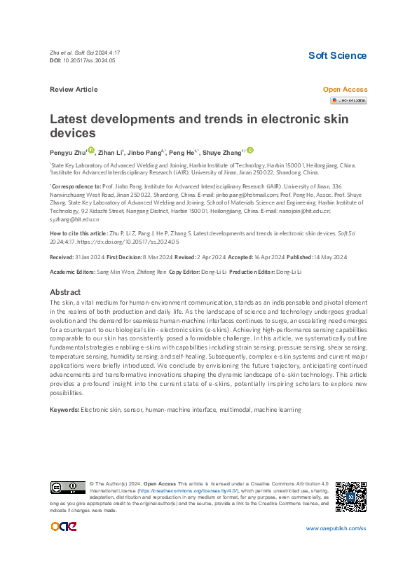 (PDF) Latest developments and trends in electronic skin devices