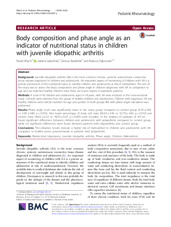 (PDF) Body composition and phase angle as an indicator of nutritional ...