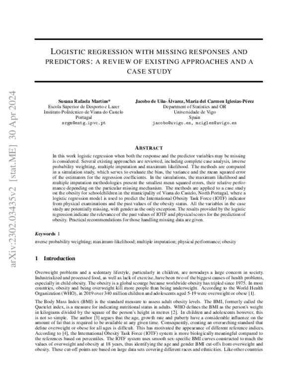 (PDF) Logistic regression with missing responses and predictors: a ...