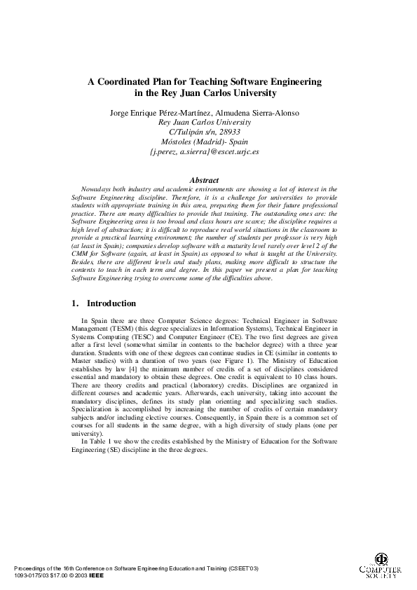 (PDF) A coordinated plan for teaching software engineering in the Rey ...