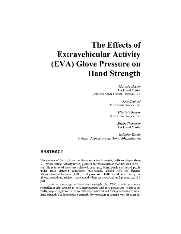 (PDF) The Effects of Extravehicular Activity (EVA) Glove Pressure on ...