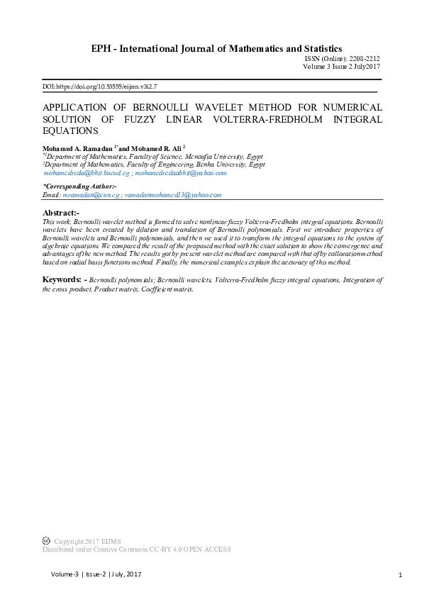 (PDF) Application of Bernoulli Wavelet Method for Numerical Solution of ...