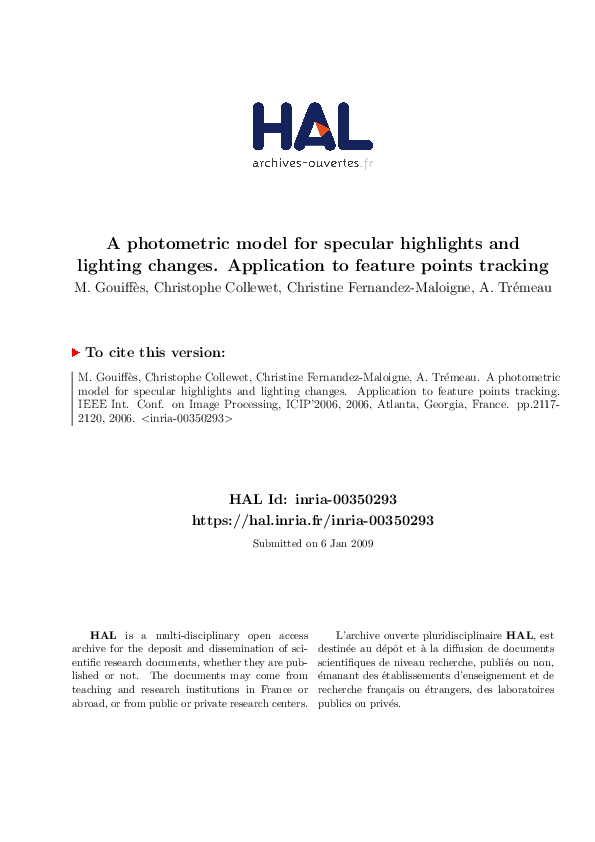 (PDF) A Photometric Model for Specular Highlights and Lighting Changes ...