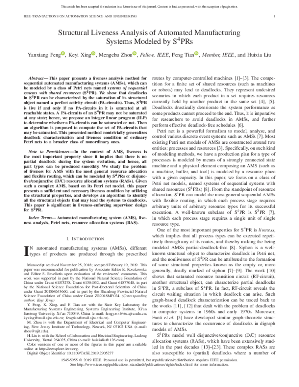 (PDF) Structural Liveness Analysis of Automated Manufacturing Systems ...