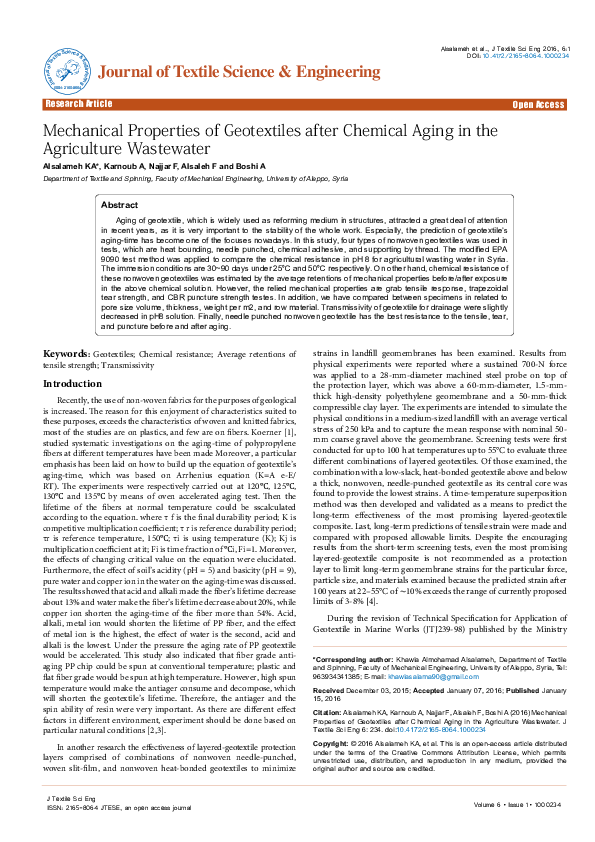 (PDF) Mechanical Properties of Geotextiles after Chemical Aging in the ...